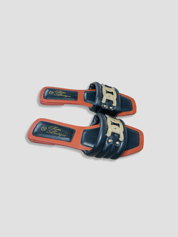Women Chain Detail Slide Sandals