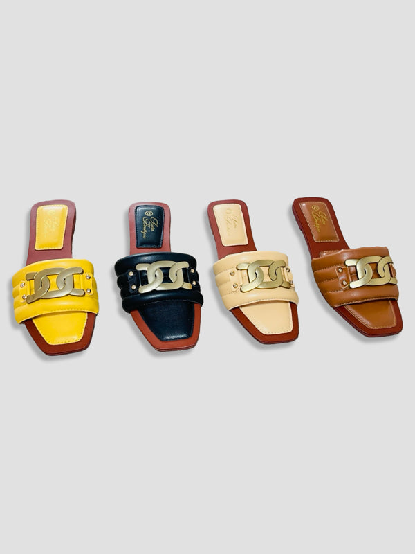Women Chain Detail Slide Sandals