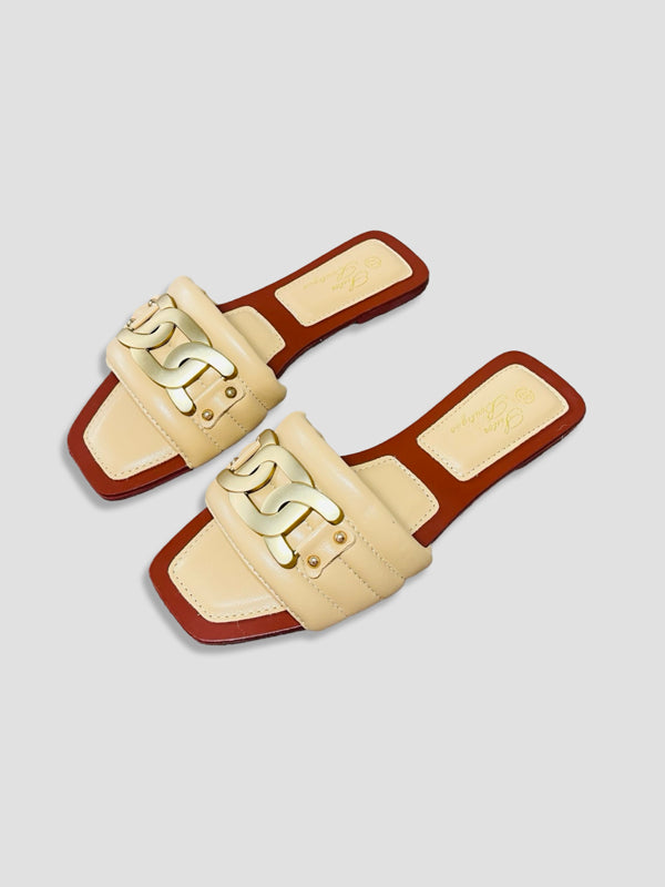 Women Chain Detail Slide Sandals