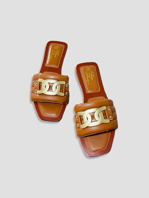 Women Chain Detail Slide Sandals