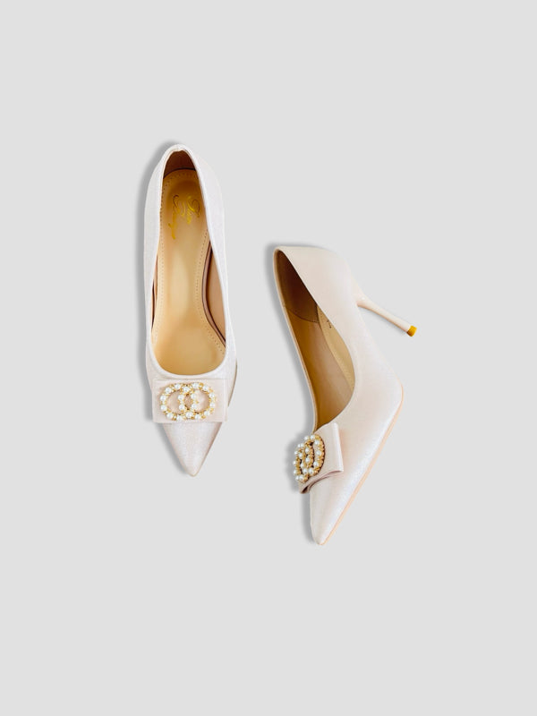 Pearl Bow Charm Heels