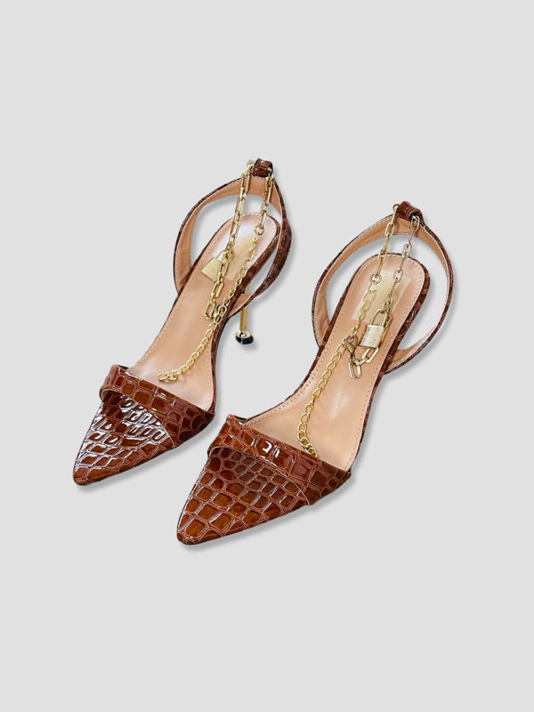 Croc chain Pointed Party Heels