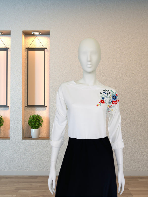 Floral Elegance White Top