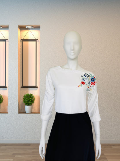 Floral Elegance White Top