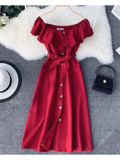 Scarlet Charm Ruffle Dress