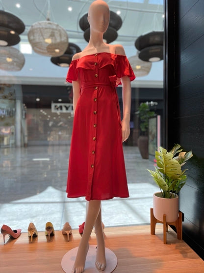 Scarlet Charm Ruffle Dress
