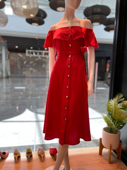 Scarlet Charm Ruffle Dress