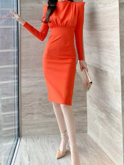 Chic Orange Bodycon Midi Dress