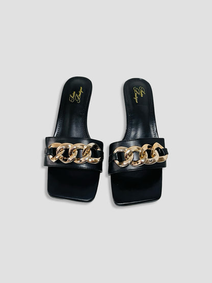 Women Kitten Heels With Bold Gold Chain Accent