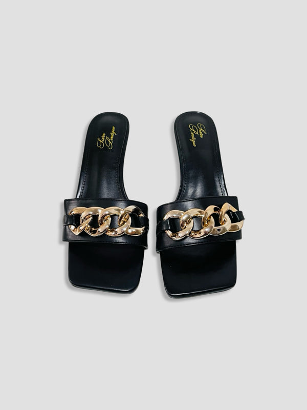Women Kitten Heels With Bold Gold Chain Accent