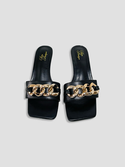 Women Kitten Heels With Bold Gold Chain Accent