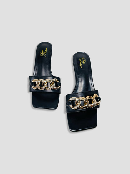 Women Kitten Heels With Bold Gold Chain Accent