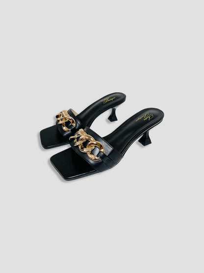 Women Kitten Heels With Bold Gold Chain Accent