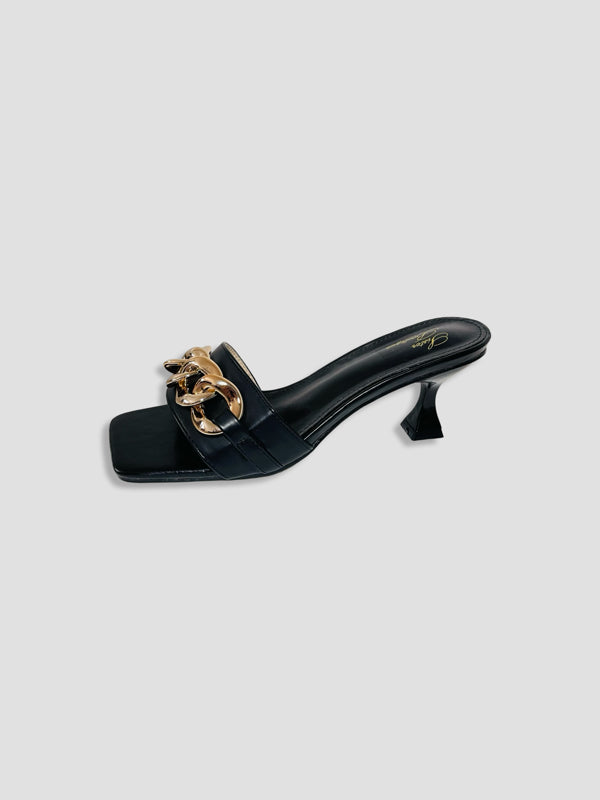 Women Kitten Heels With Bold Gold Chain Accent