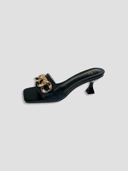 Women Kitten Heels With Bold Gold Chain Accent
