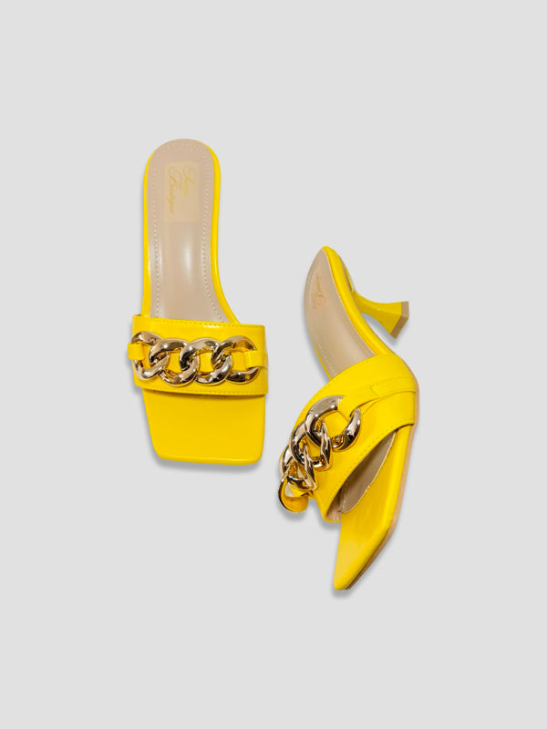 Women Kitten Heels With Bold Gold Chain Accent