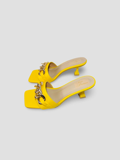 Women Kitten Heels With Bold Gold Chain Accent