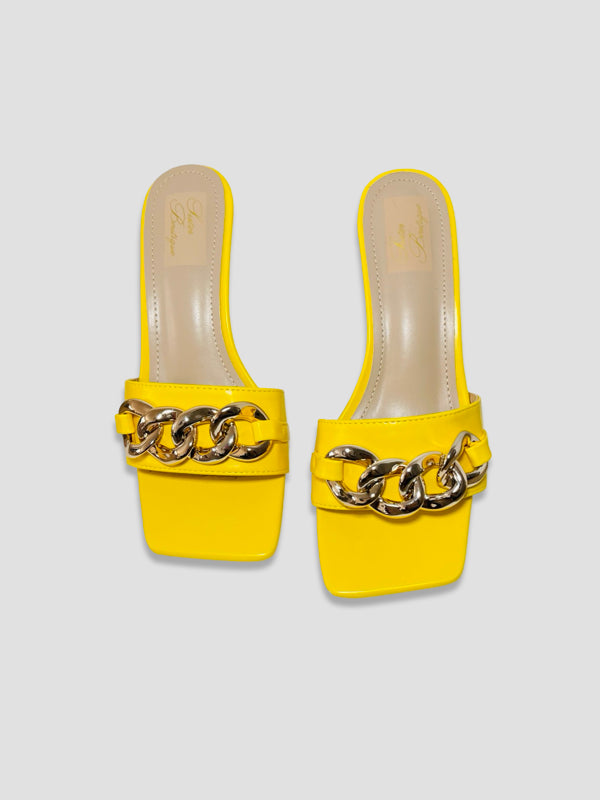 Women Kitten Heels With Bold Gold Chain Accent