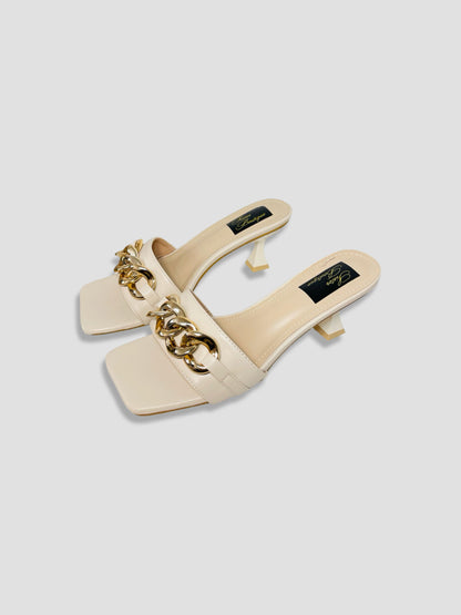 Women Kitten Heels With Bold Gold Chain Accent