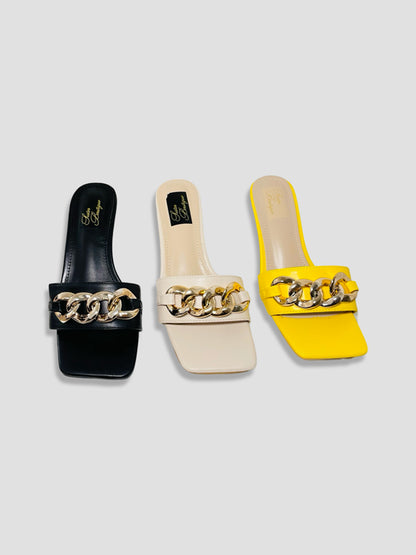 Women Kitten Heels With Bold Gold Chain Accent