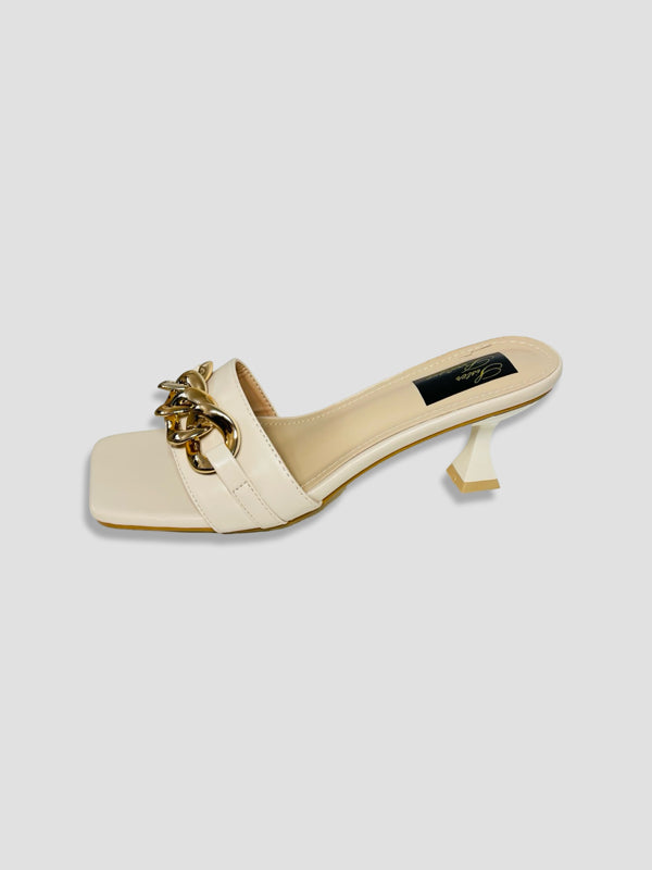 Women Kitten Heels With Bold Gold Chain Accent
