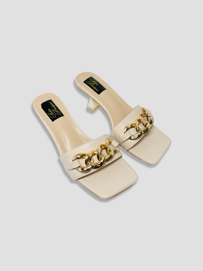 Women Kitten Heels With Bold Gold Chain Accent