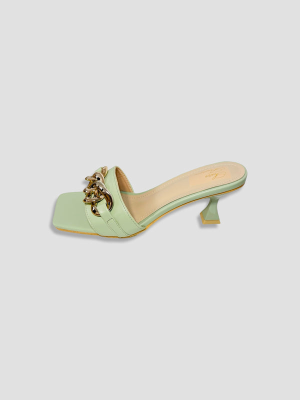 Women Kitten Heels With Bold Gold Chain Accent