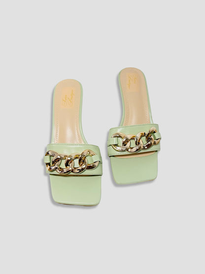 Women Kitten Heels With Bold Gold Chain Accent