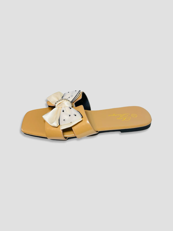 Flat Slide Sandals With Polka Dot Bow