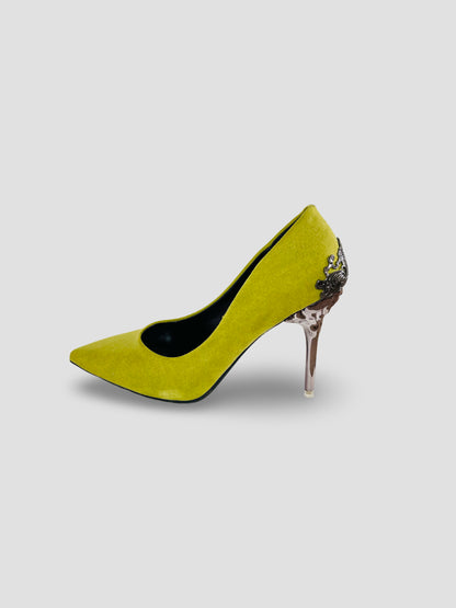 Gold Embellished Stiletto Heels-Suede and Glitter High Heels