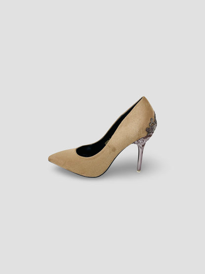 Gold Embellished Stiletto Heels-Suede and Glitter High Heels