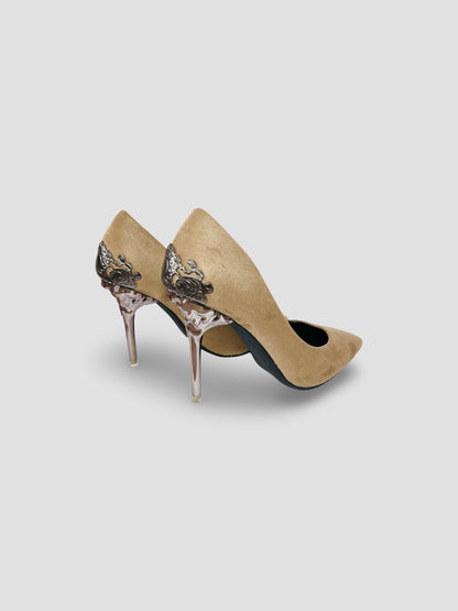 Gold Embellished Stiletto Heels-Suede and Glitter High Heels