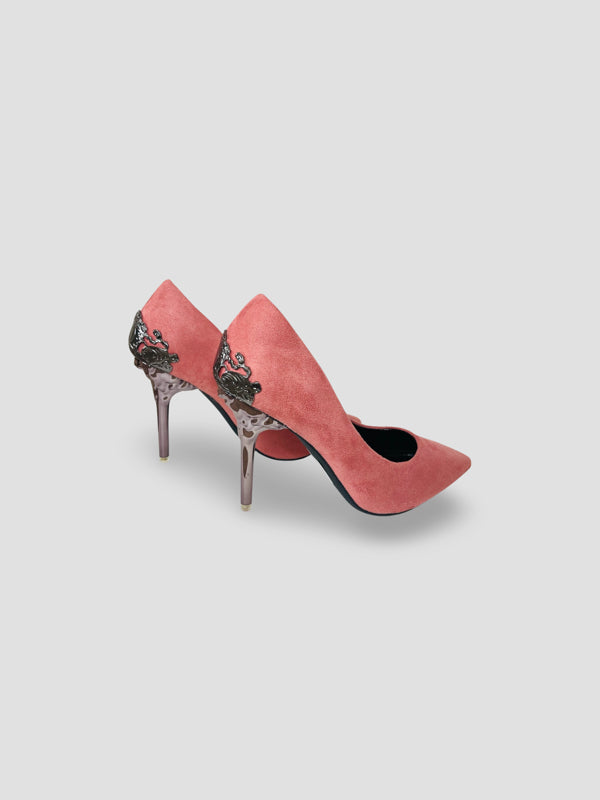 Gold Embellished Stiletto Heels-Suede and Glitter High Heels