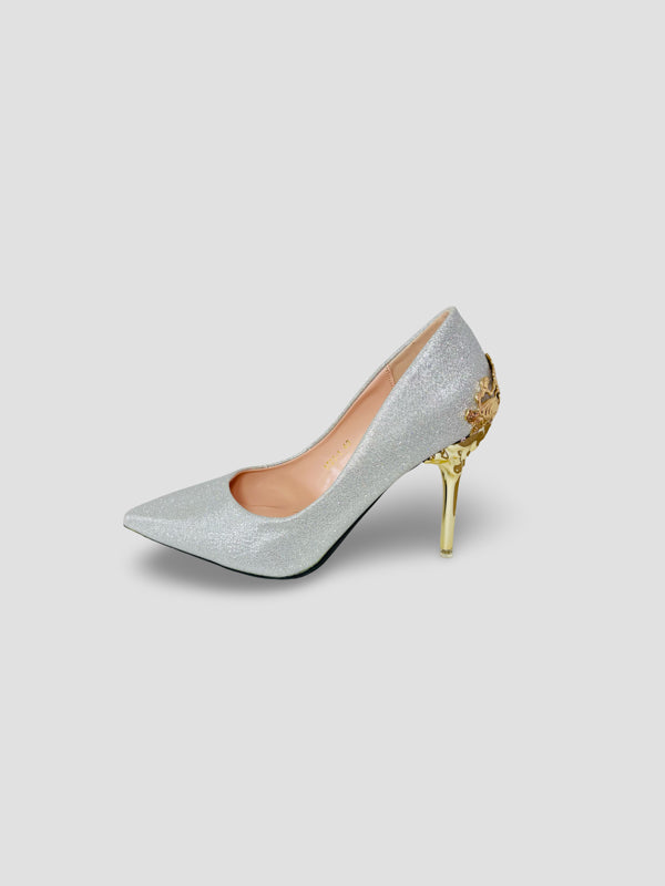 Gold Embellished Stiletto Heels-Suede and Glitter High Heels