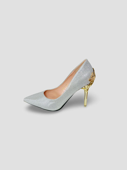 Gold Embellished Stiletto Heels-Suede and Glitter High Heels