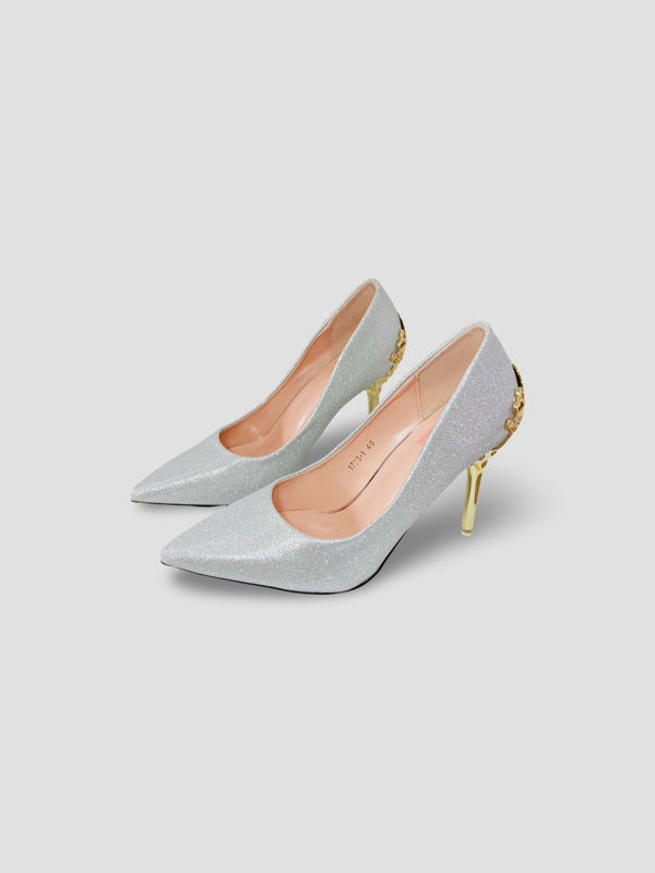 Gold Embellished Stiletto Heels-Suede and Glitter High Heels