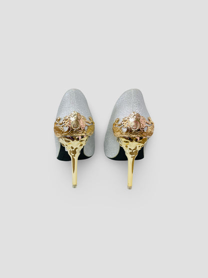 Gold Embellished Stiletto Heels-Suede and Glitter High Heels