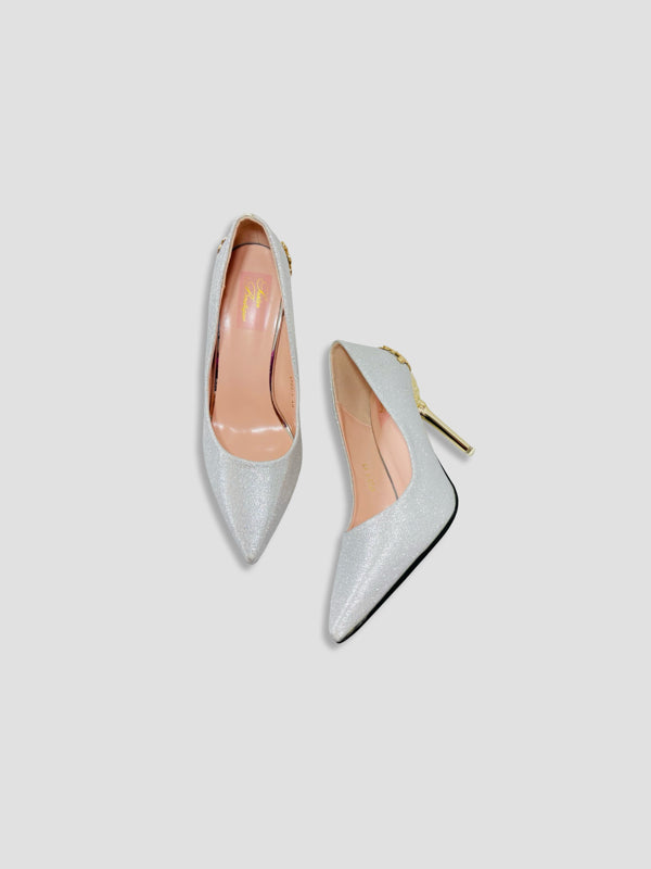 Gold Embellished Stiletto Heels-Suede and Glitter High Heels