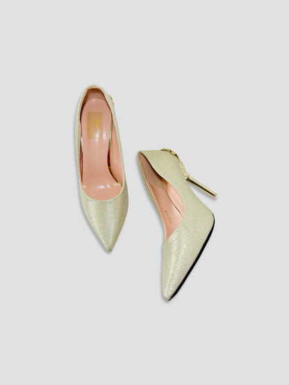 Gold Embellished Stiletto Heels-Suede and Glitter High Heels