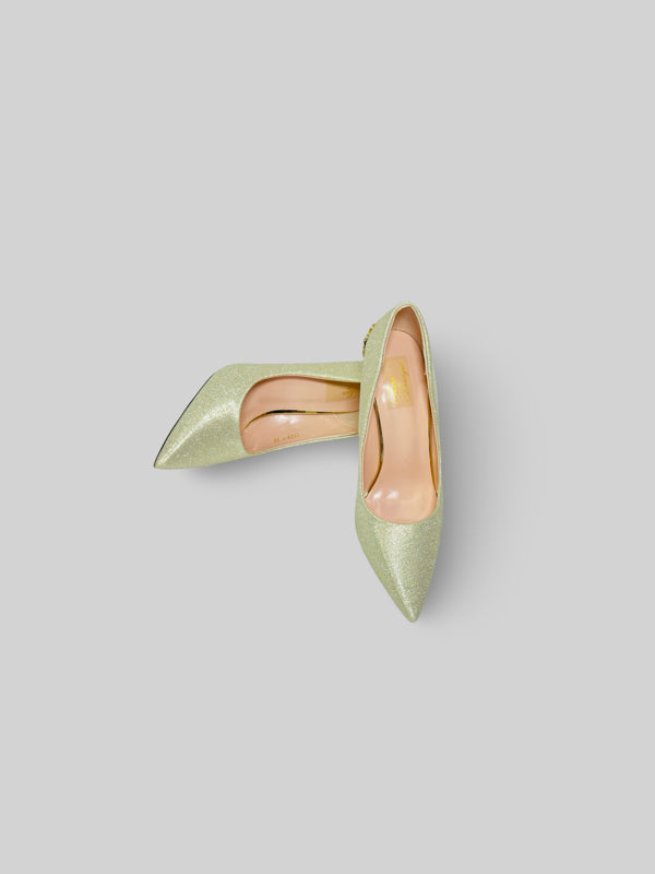 Gold Embellished Stiletto Heels-Suede and Glitter High Heels
