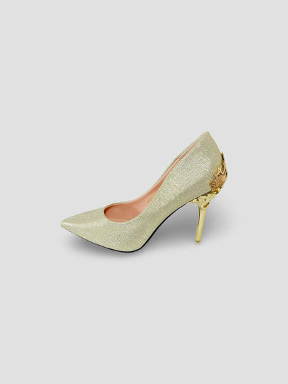 Gold Embellished Stiletto Heels-Suede and Glitter High Heels