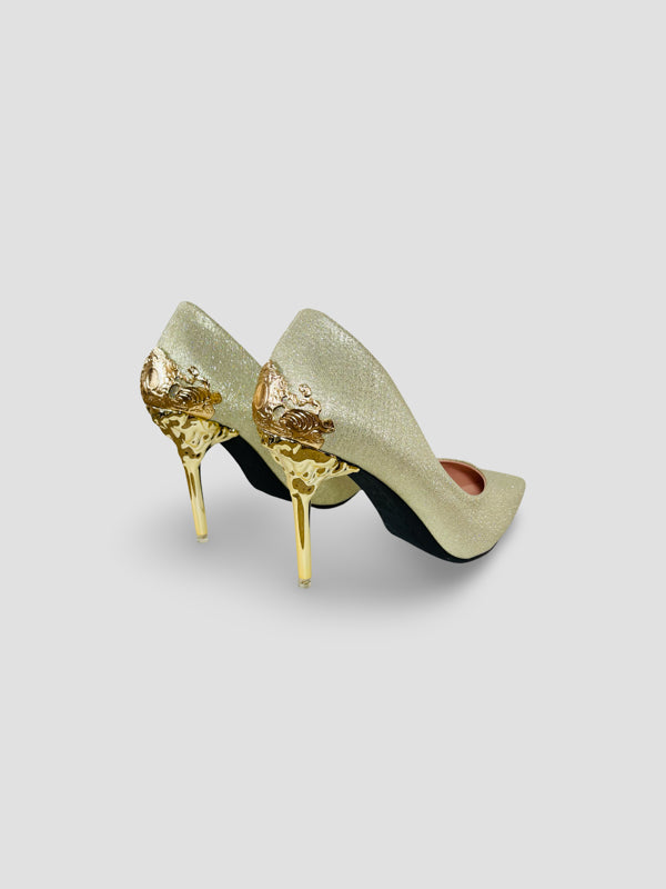 Gold Embellished Stiletto Heels-Suede and Glitter High Heels