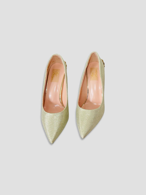 Gold Embellished Stiletto Heels-Suede and Glitter High Heels