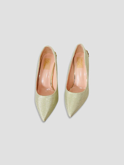 Gold Embellished Stiletto Heels-Suede and Glitter High Heels