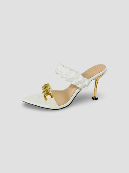 Braided Chain Croc-Embossed Mule Heels