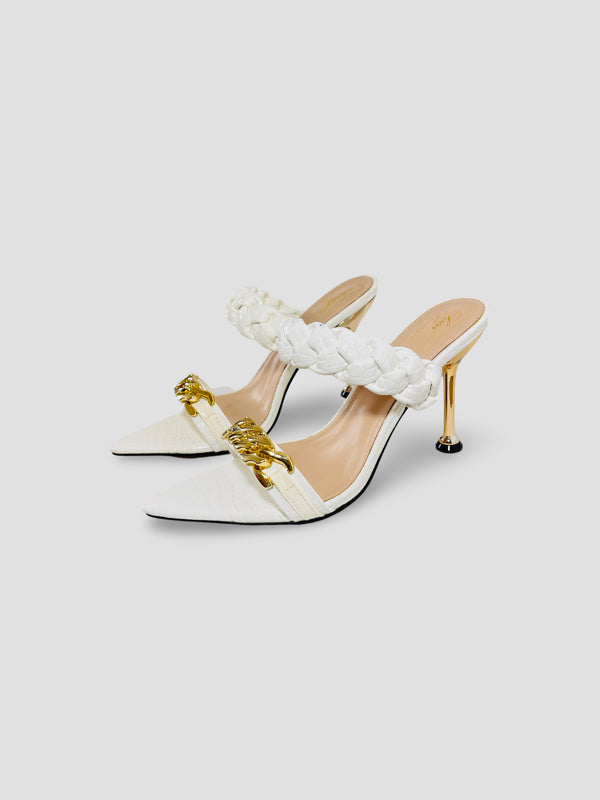 Braided Chain Croc-Embossed Mule Heels