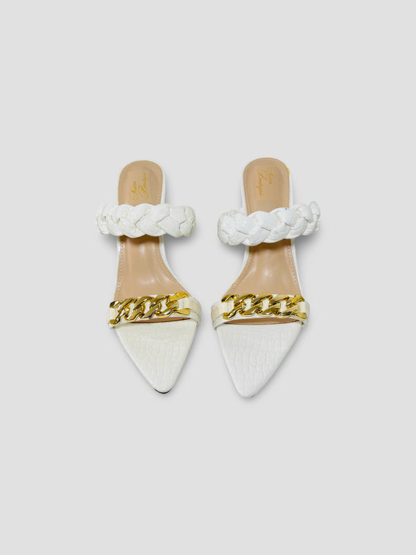 Braided Chain Croc-Embossed Mule Heels