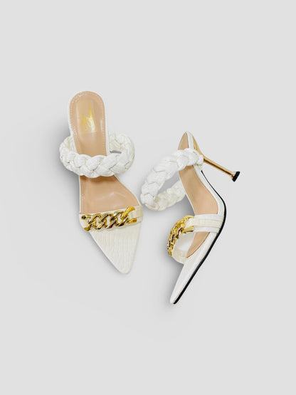 Braided Chain Croc-Embossed Mule Heels