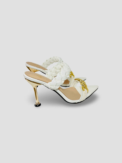 Braided Chain Croc-Embossed Mule Heels