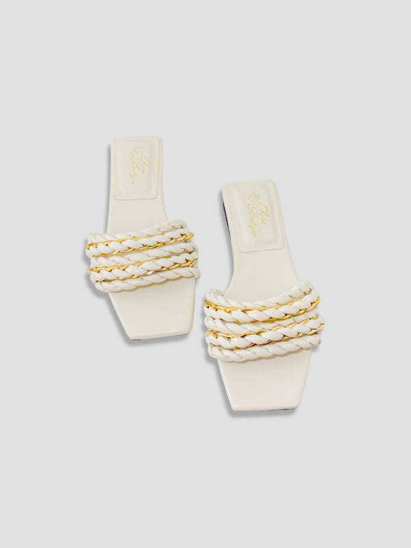 Braided Chain-Accented Slide Sandals